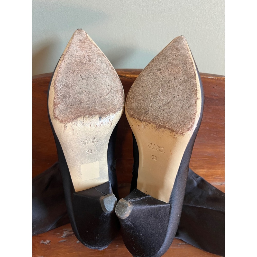 Steven by Steve Madden Black Satin Pointed‎ Toe Cone Heel Sock Boots Italy 39 - Picture 7 of 7